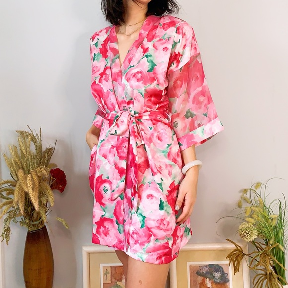 Vintage Satin Floral Print Robe in Medium - Picture 2 of 5